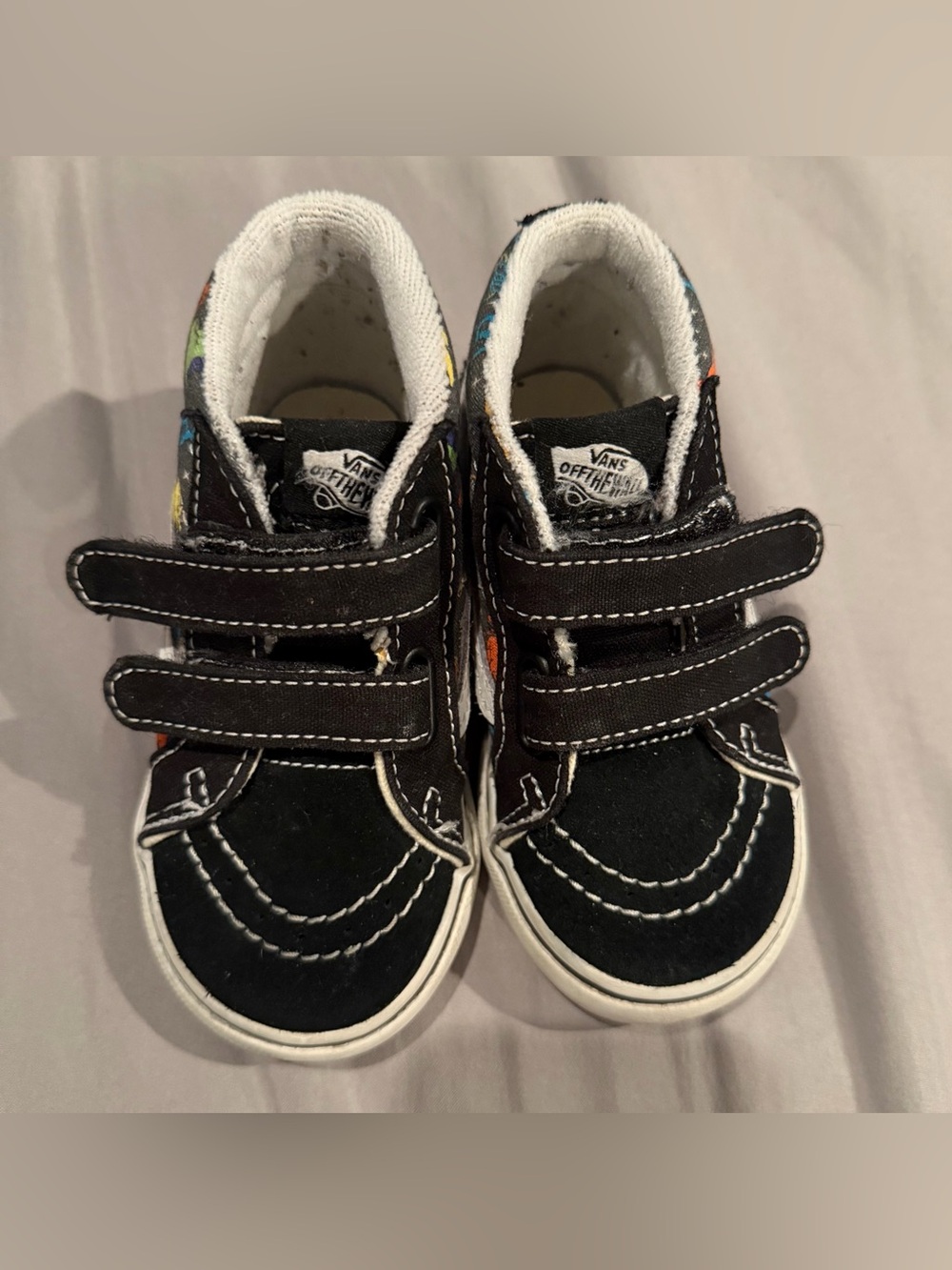 Vans Kids Black Velcro Sneakers with Multicolor Accents